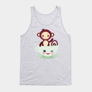 Cute Kawaii cup with brown monkey Tank Top